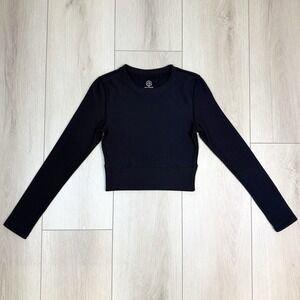 Move Theology Black Long Sleeve Crop Top Women's XS Polyester Spandex Activewear